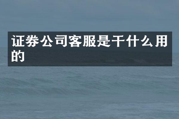 证券公司客服是干什么用的