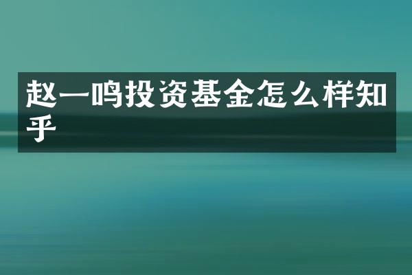 赵一鸣投资基金怎么样知乎