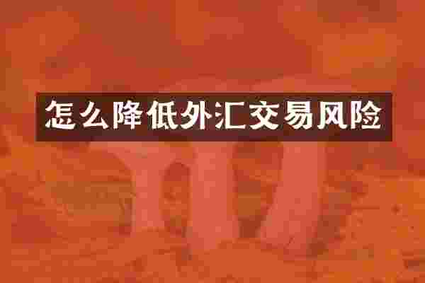 怎么降低外汇交易风险