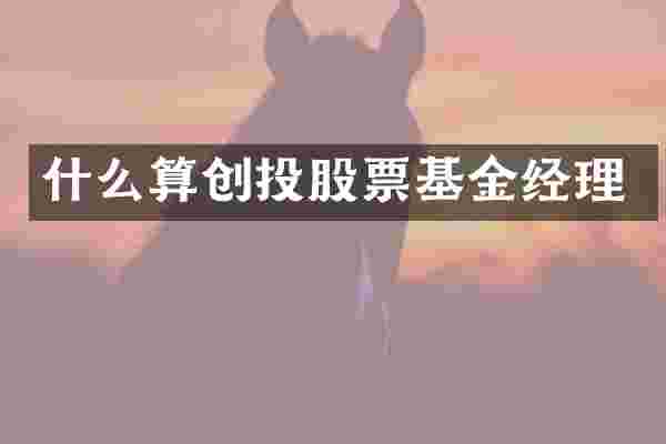 什么算创投股票基金经理