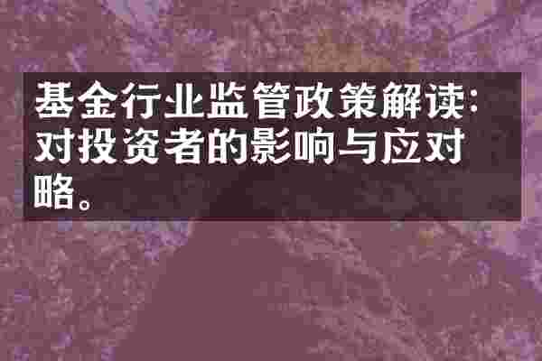 基金行业监管政策解读：对投资者的影响与应对策略。