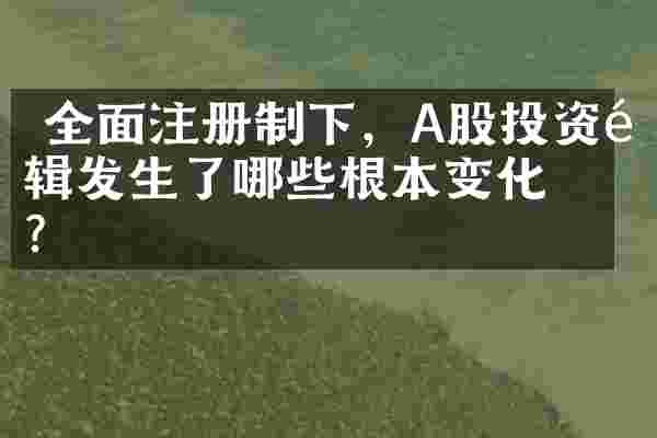  全面注册制下，A股投资逻辑发生了哪些根本变化？